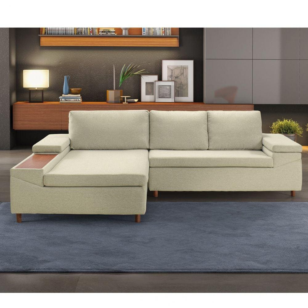 Sofá 3 Lugares com Chaise Clássico Invertido Estofart Bege