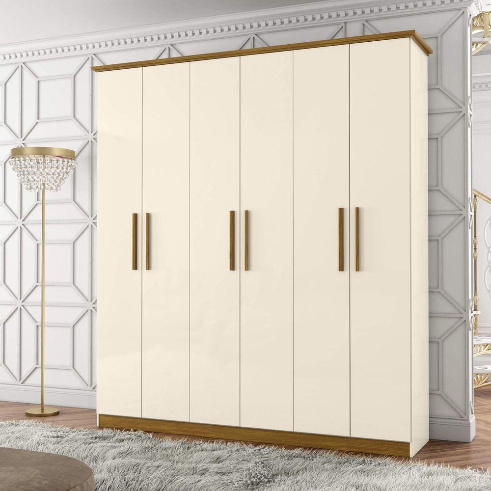 Guarda-Roupa Casal 6 Portas 3 Gavetas Scott Espresso Móveis Off White/Marrom