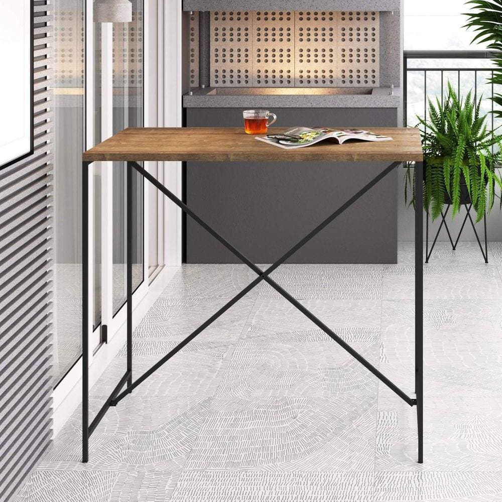 Mesa Alta Industrial Bancada Cozinha Steel Quadra Artesano Vermont Vermont/Preto