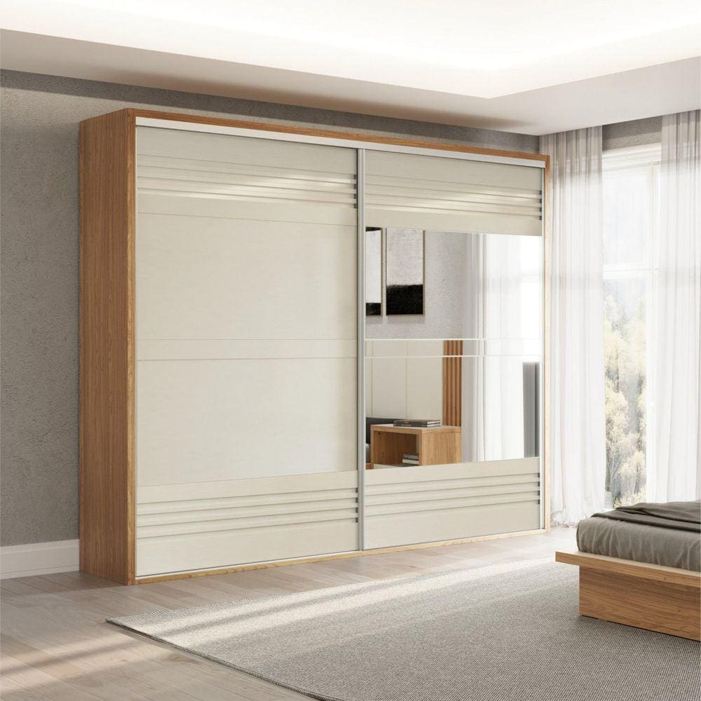 Guarda Roupa Casal 2 Portas 2 Gavetas 267cm Dalla Costa Freijó/Off White