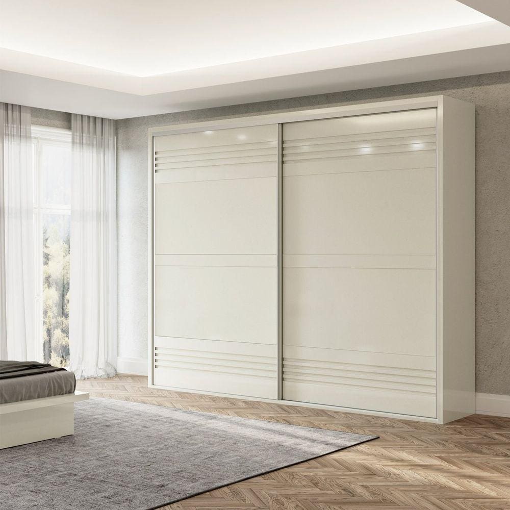 Guarda Roupa Casal 2 Portas 4 Gavetas 267cm Dalla Costa Off White Brilho