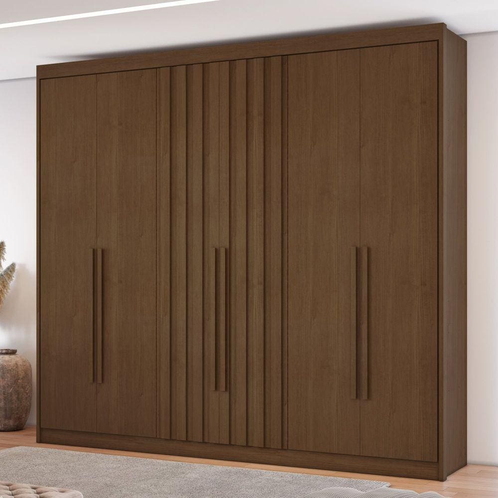 Guarda Roupa 6 Portas com 2 Portas Ripadas 8 Gavetas Grécia Cacau