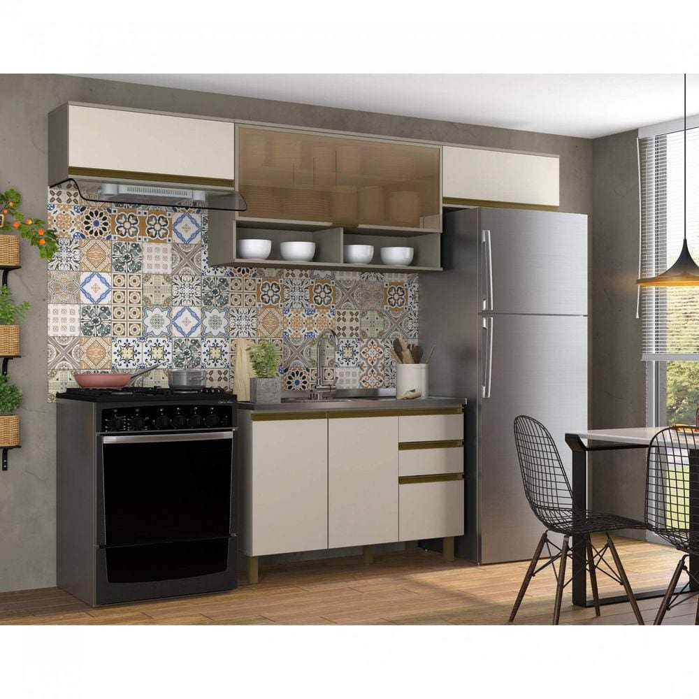 Cozinha Compacta 4 Peças 100% MDF Aurora Espresso Móveis Duna/Cristal