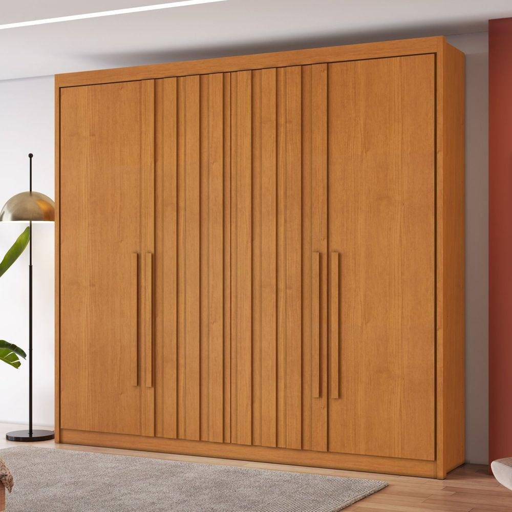 Guarda-roupa Casal 4 Portas com 2 Portas Ripadas 4 Gavetas Grécia Cinamomo