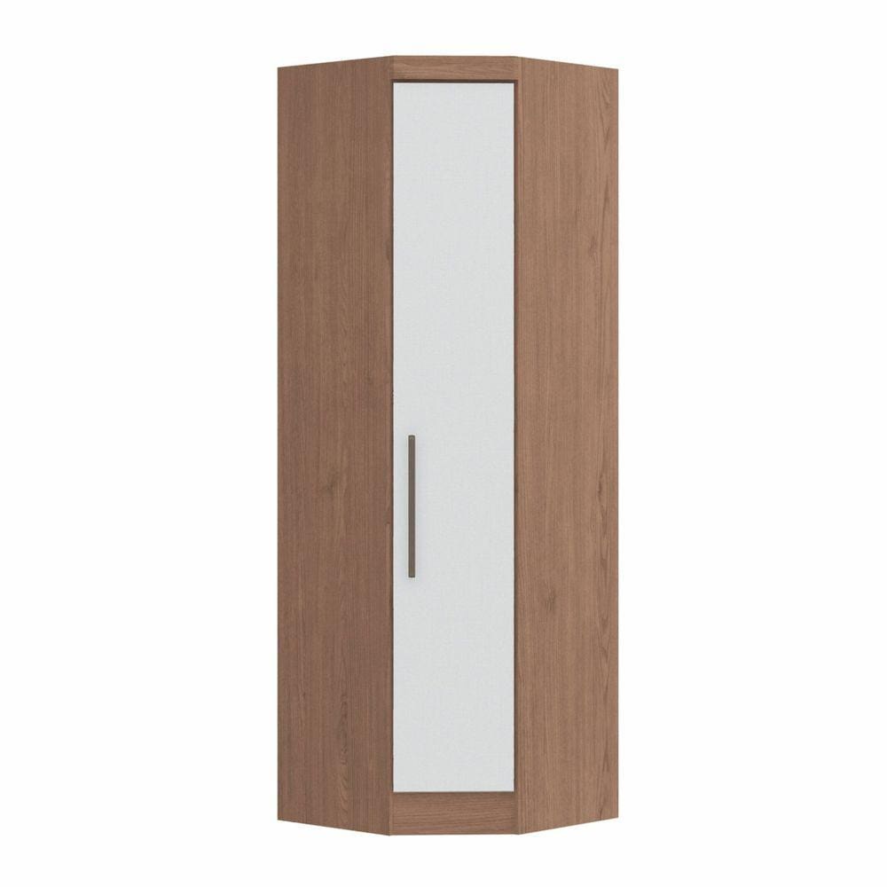 Armário Guarda Roupa de Canto Oblíquo 1 Porta Infinity Móveis Castro Macadâmia/Branco Line