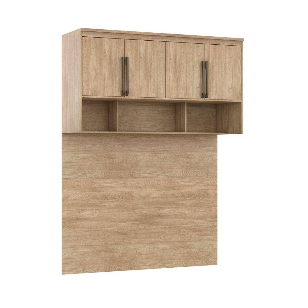 Módulo Aéreo com Painel para Cama Casal 4 Portas 3 Nichos Belmax Carvalho