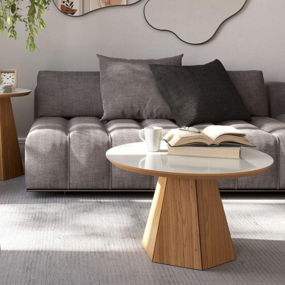 Mesa de Centro Hexagonal 70cm Dalla Costa Off White/Freijó