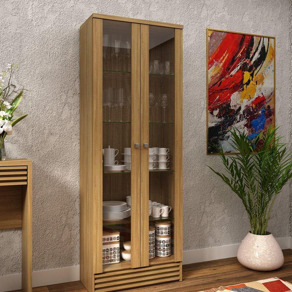 Cristaleira com 2 Portas em Vidro Cr6002 Tecnomobili Marroml