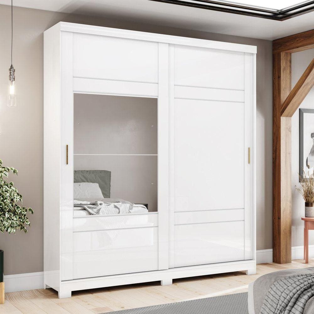 Guarda Roupa Solteiro 2 Portas 3 Gavetas Turin Henn Branco/Branco/Rosa Chá