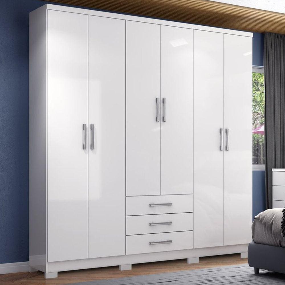 Guarda Roupa Solteiro 6 portas 3 Gavetas City Briz Branco