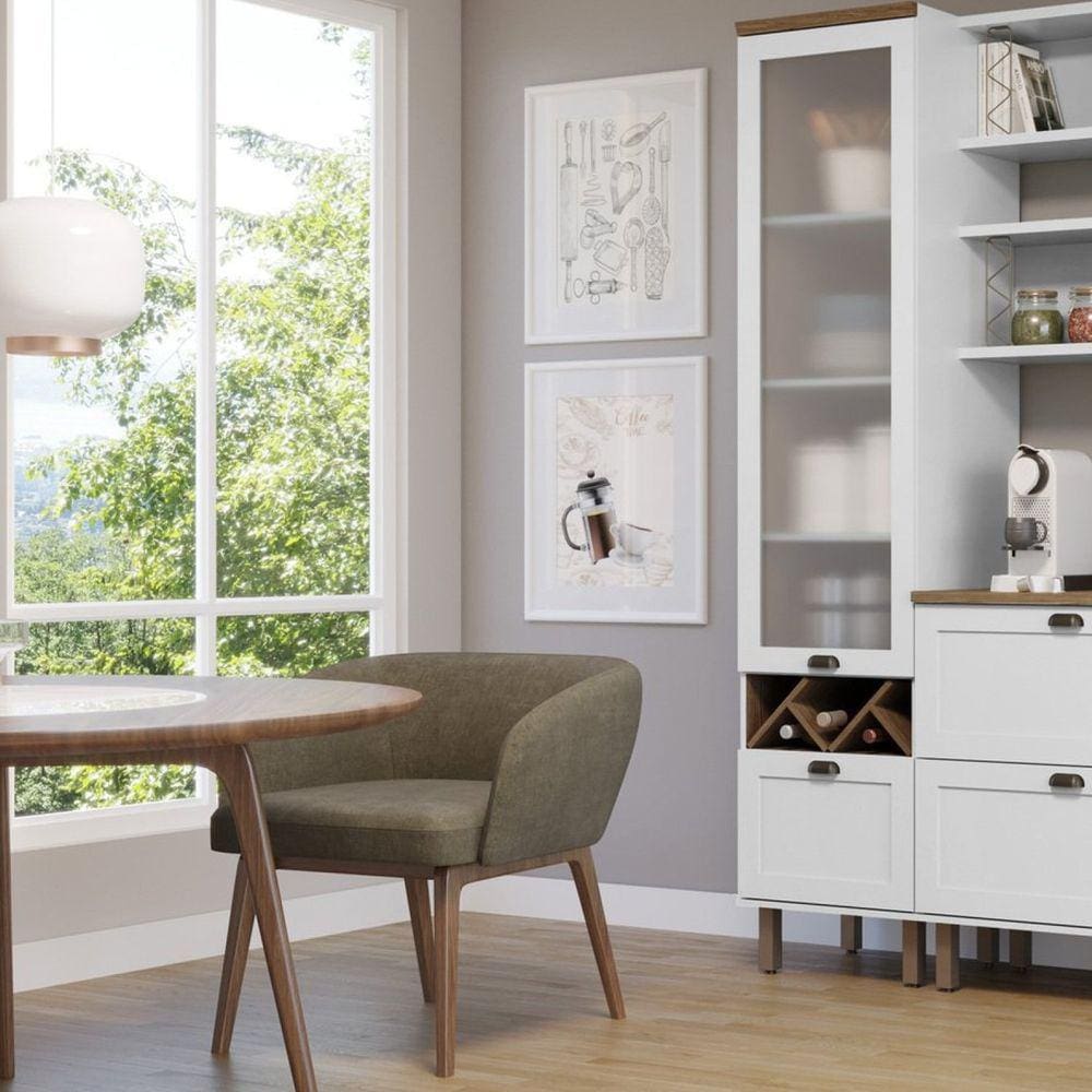 Balcão Cristaleira Para Cozinha 2 Portas de Vidro Provençal Iluminata Genialflex Branco Fosco