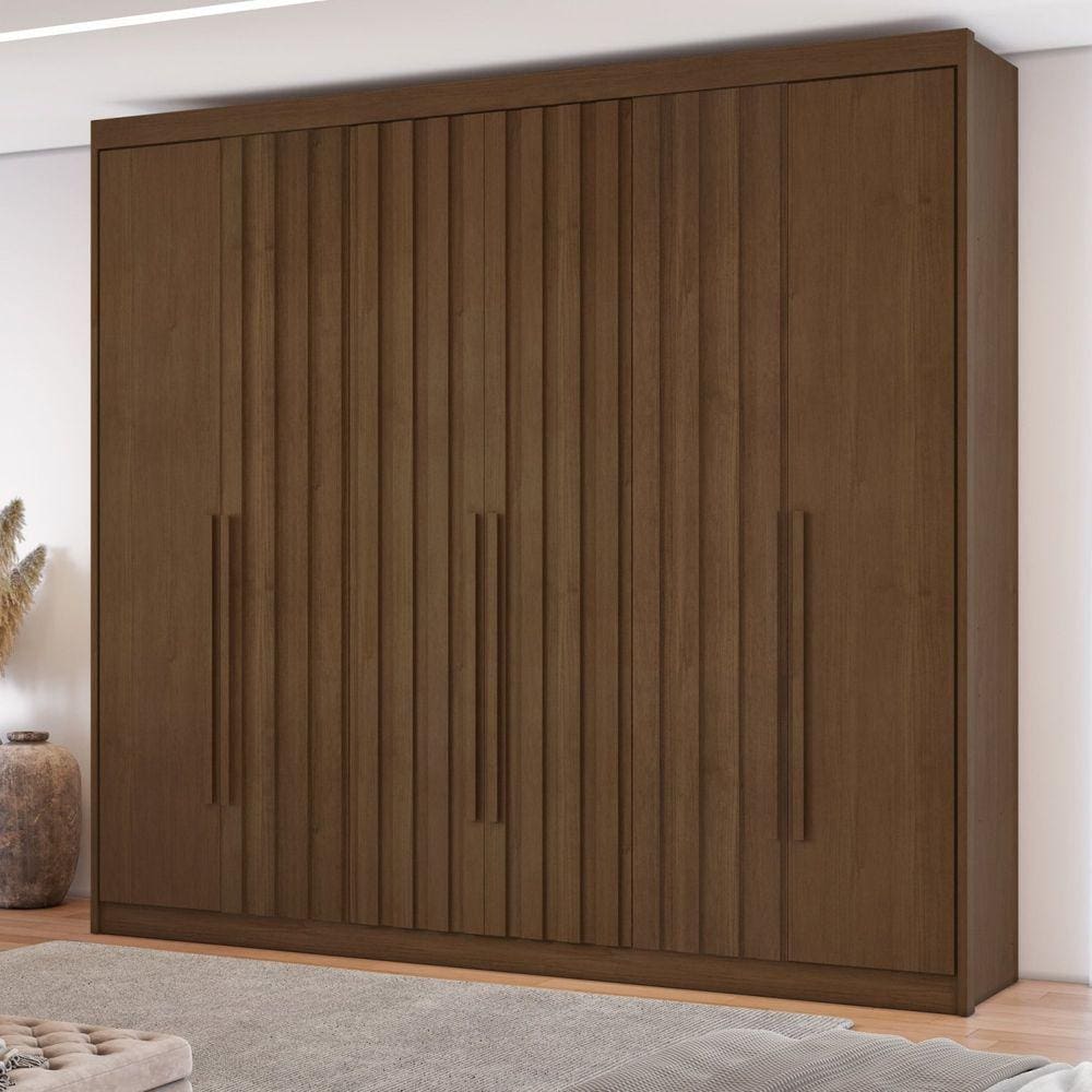 Guarda Roupa 6 Portas com 4 Portas Ripadas 8 Gavetas Grécia Cacau