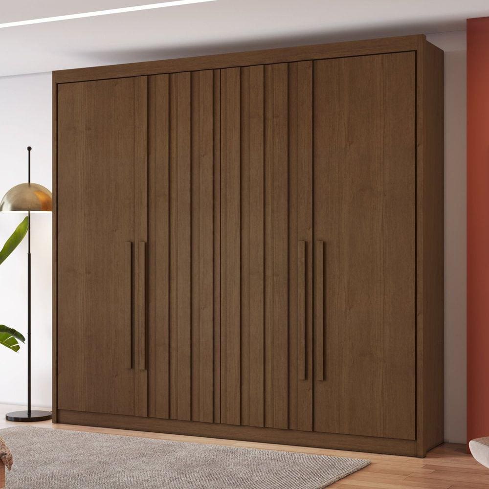 Guarda-roupa Casal 4 Portas com 2 Portas Ripadas 4 Gavetas Grécia Cacau