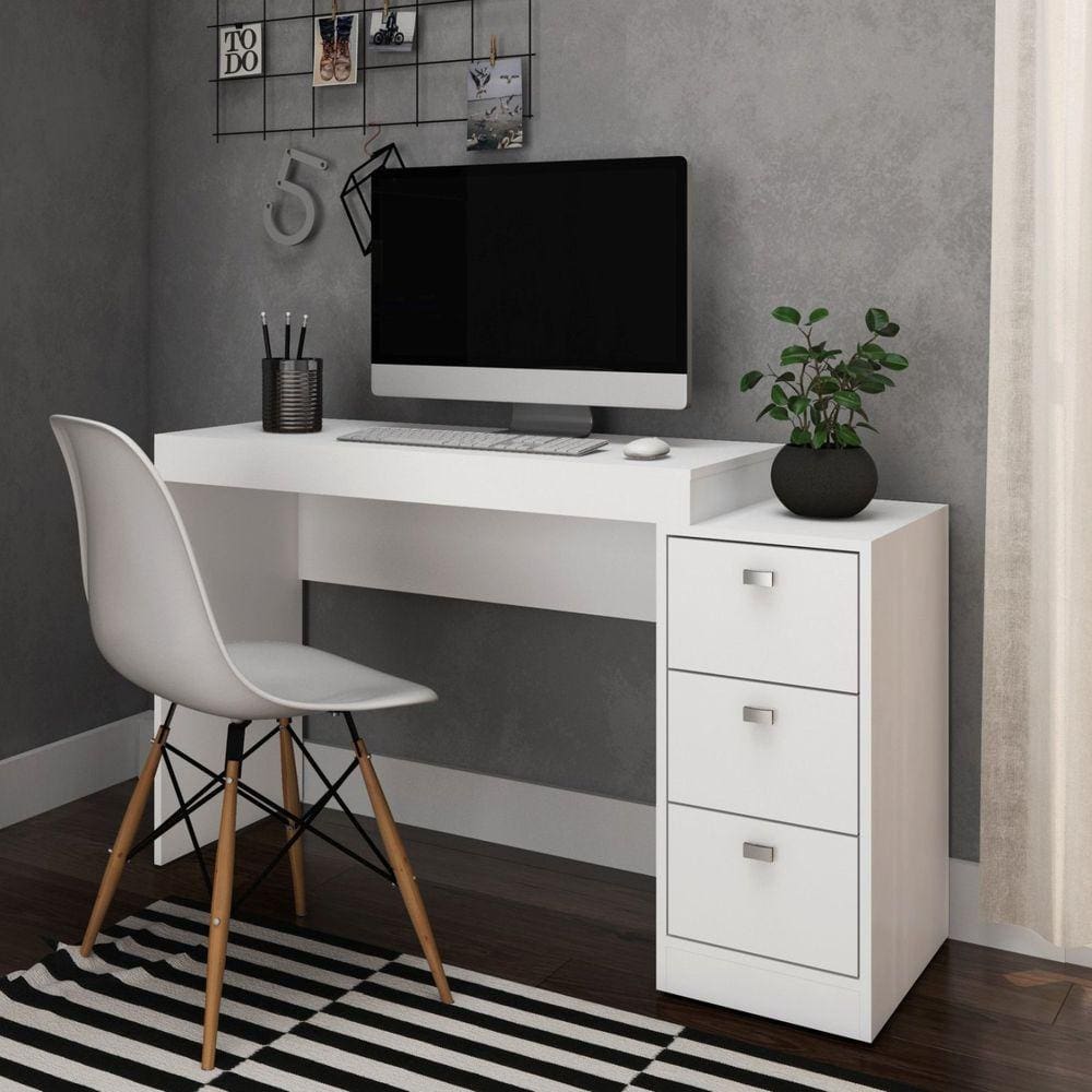 Escrivaninha 3 Gavetas 122cm ME402 DJD Móveis Branca