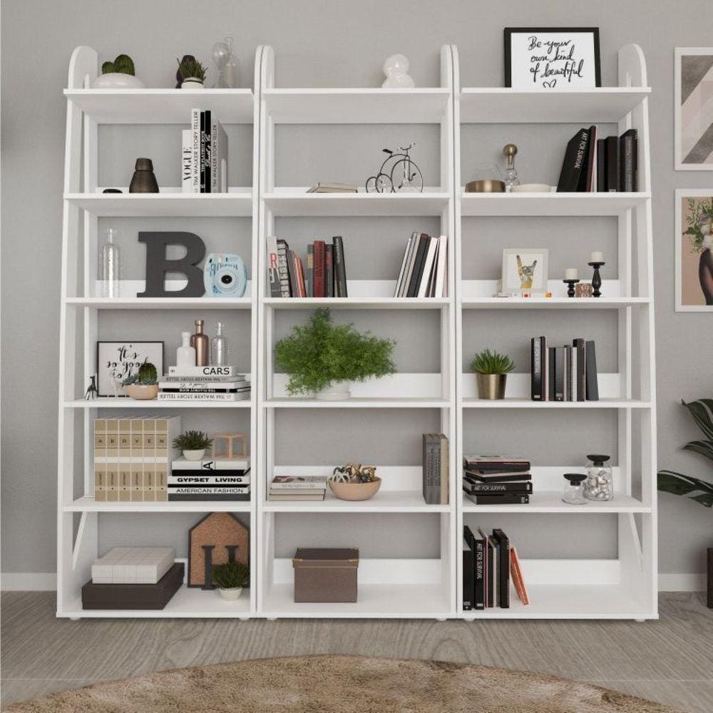 Conjunto 3 Estantes para Livros 6 Prateleiras Floripa Espresso Móveis Branco