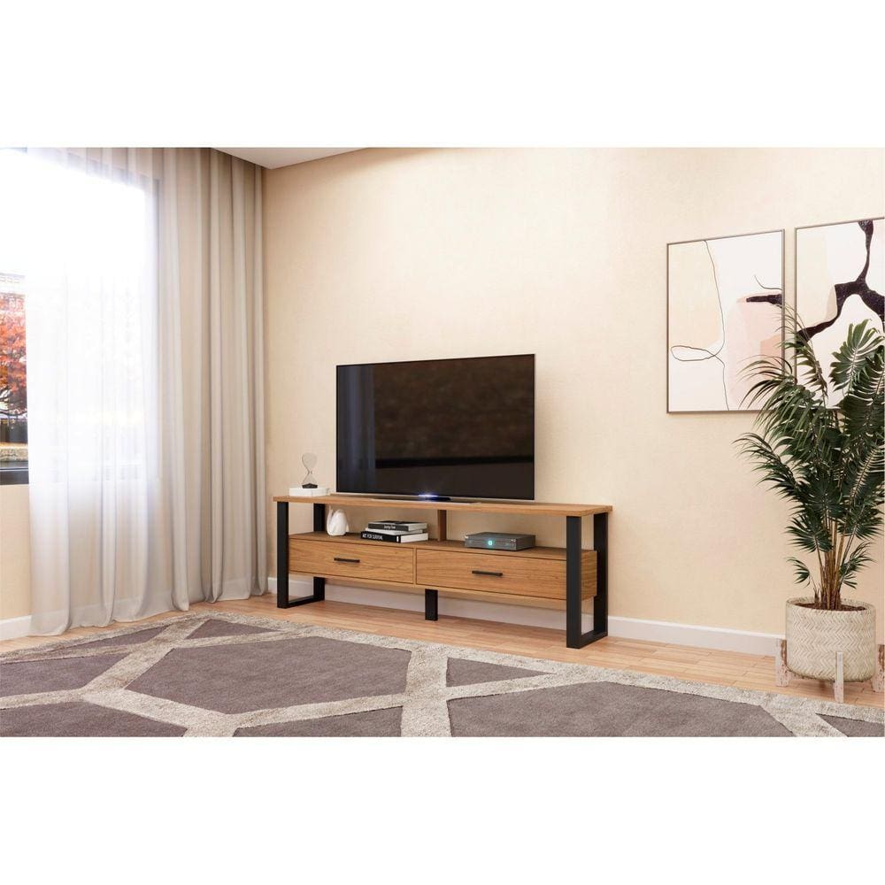 Rack para TV até 65 Polegadas 180 cm 2 Gavetas Industrial Pradel Freijó
