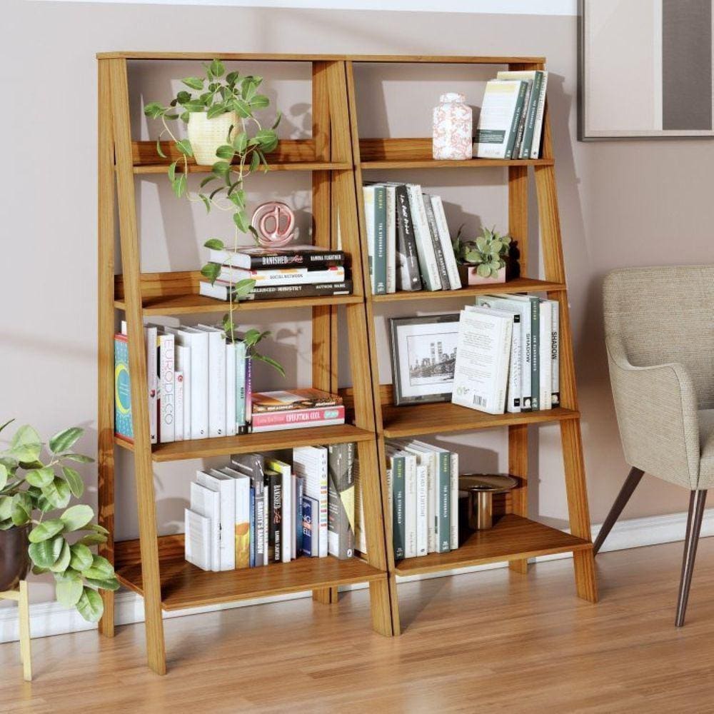 Conjunto de 2 Estantes para Livros Escada Biblioteca 140x61cm 4 Prateleiras Tok Yescasa Noce MIlano