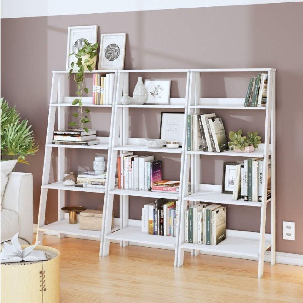 Conjunto de 3 Estantes para Livros Escada Biblioteca 140x61cm 4 Prateleiras Tok Yescasa Branco Neve