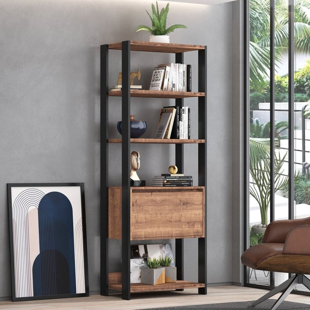 Estante Industrial 1 Porta 4 Prateleiras M109 Foscarini Preto/Solanum