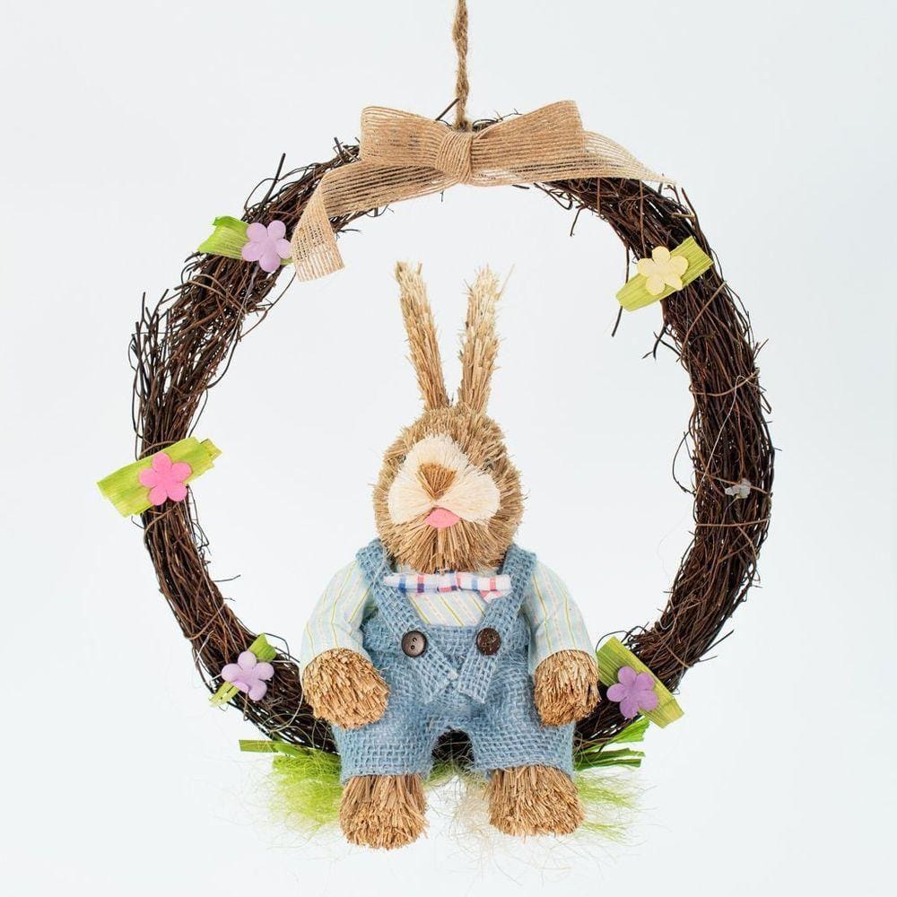 Guirlanda Coelho De Páscoa Decoração Enfeite Em Palha 28cm