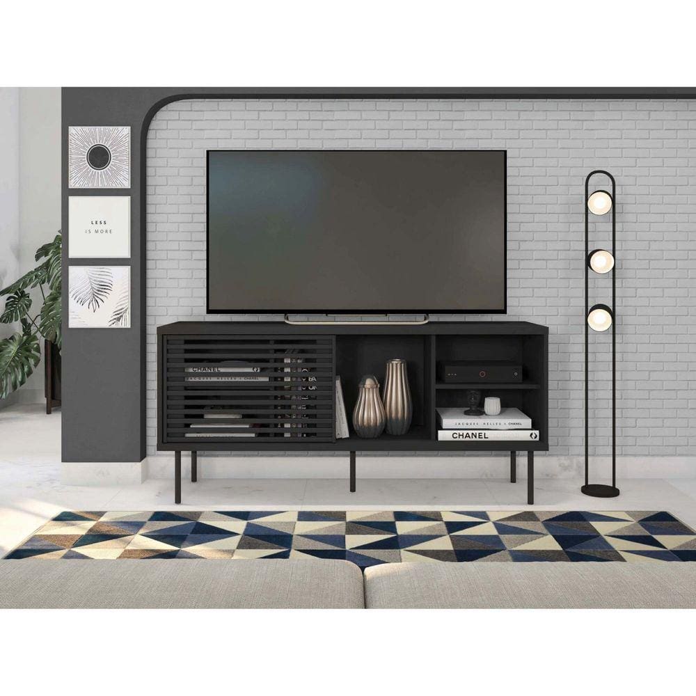 Rack para TV até 55 Polegadas Industrial 136cm em BP Porta Ripada Multiverso CabeCasa MadeiraMadeira Preto