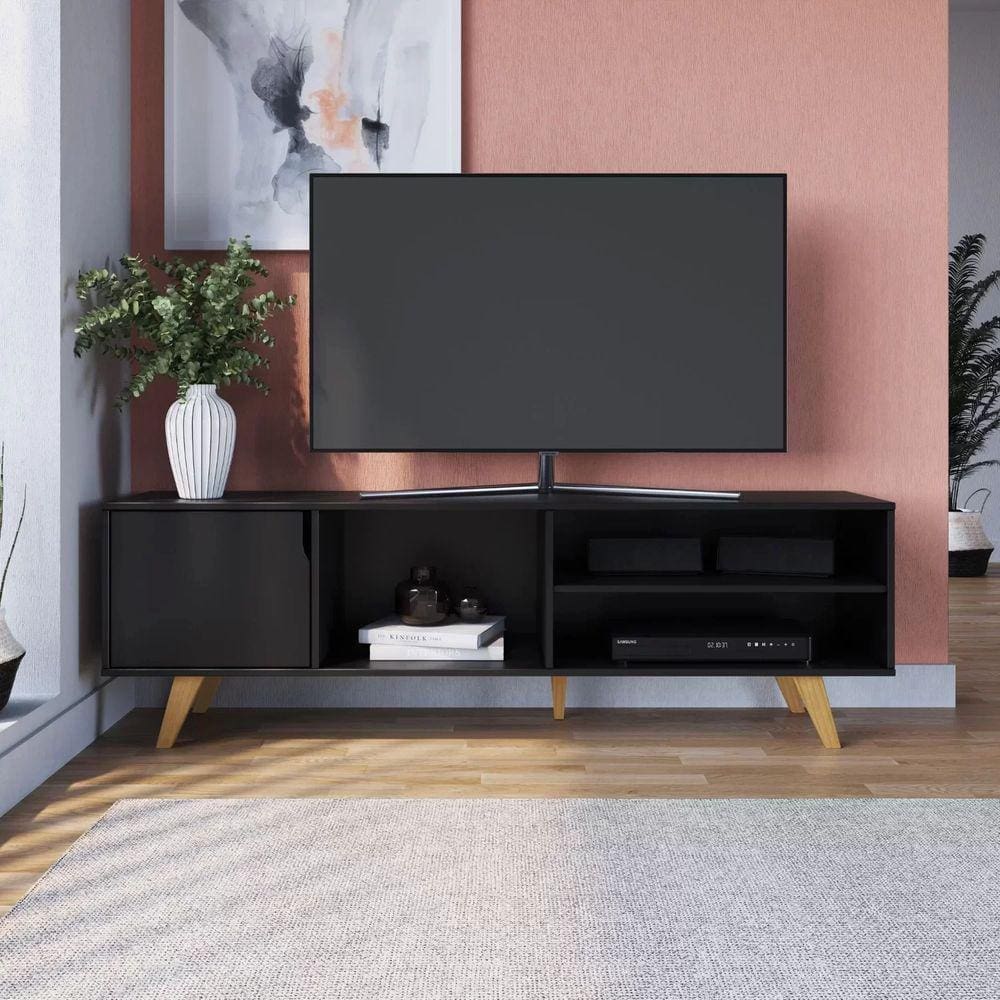 Rack para TV até 60 Polegadas 1 Porta 160cm Retrô Soul Yescasa Preto/Amêndoa