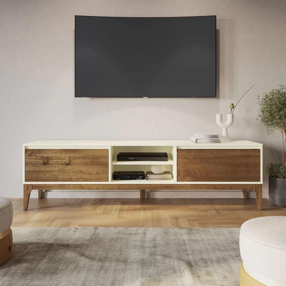 Rack para TV até 60 Polegadas 2 Gavetas 180cm Retrô Bali Yescasa Bege/Garapa