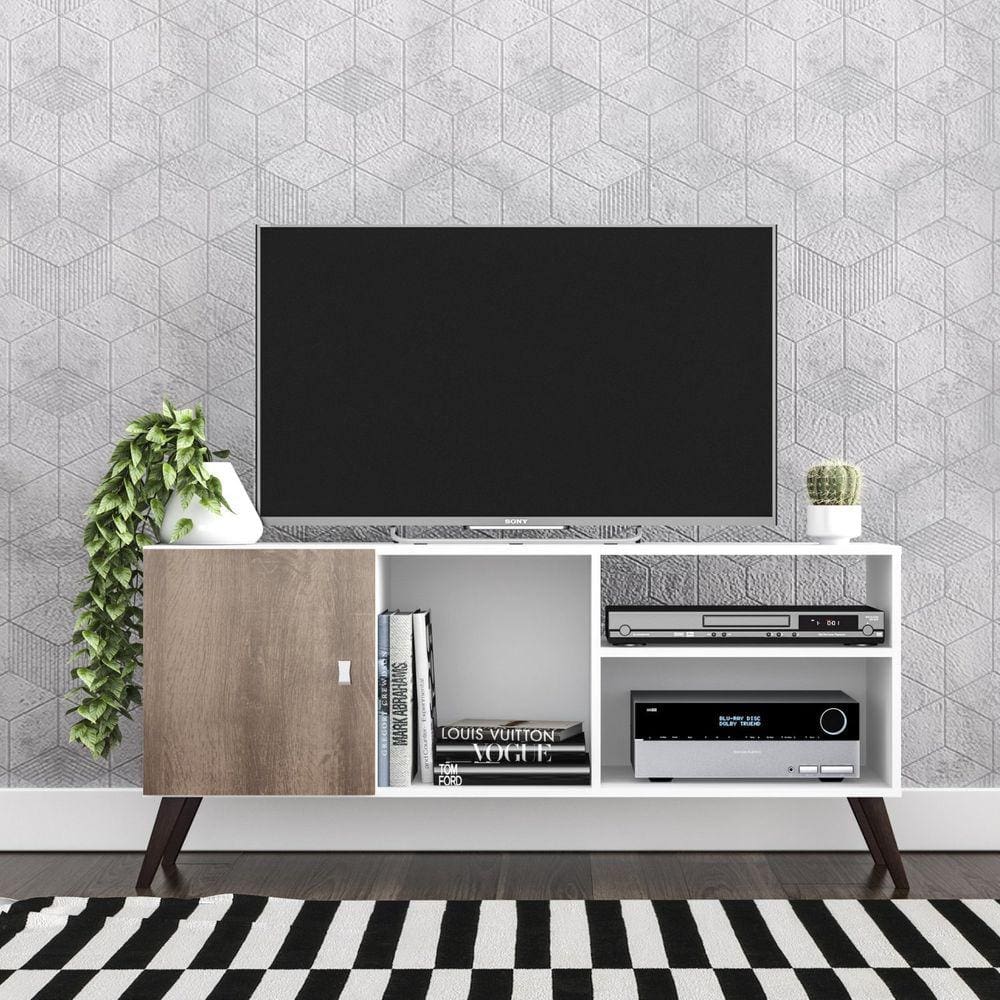 Rack para TV até 50 Polegadas 1 Porta 3 Nichos Retrô RT3014 Movelbento Branco/Rústico
