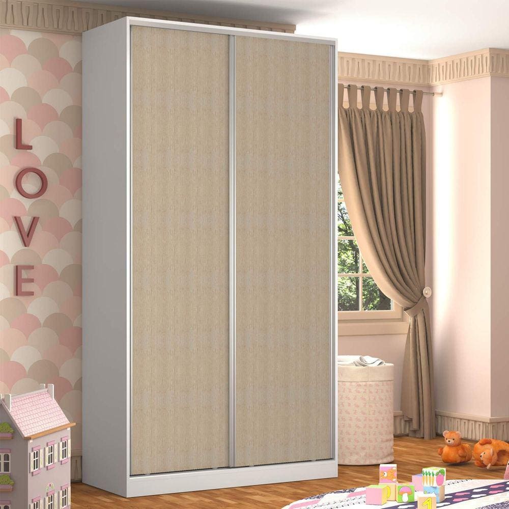 Guarda-Roupa Solteiro 2 Portas 3 Gavetas Branco e Noce