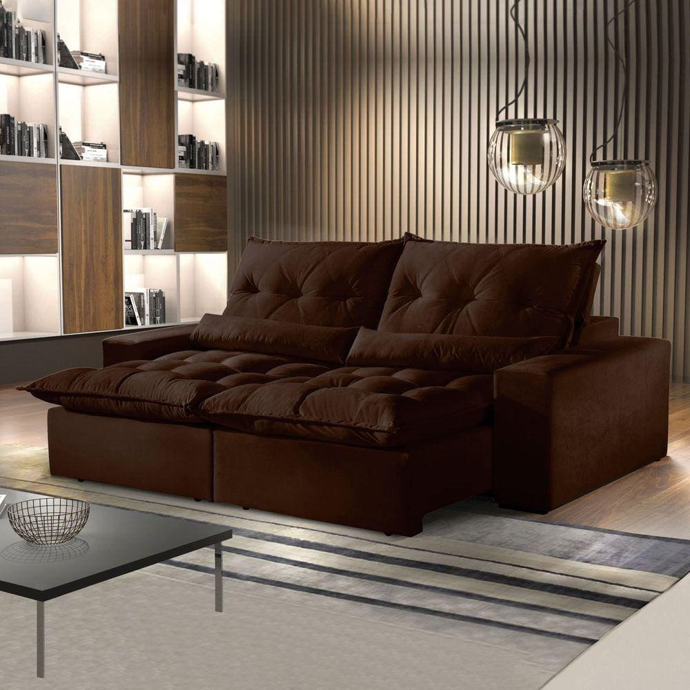 Sofá Retrátil e Reclinável 3 Lugares 210cm Avalon Super Pillow Montano Estofados Veludo Marrom