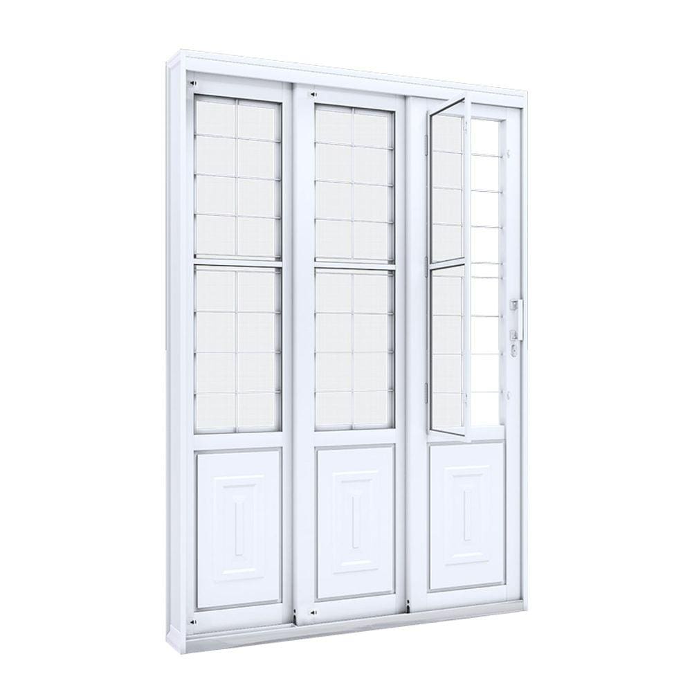Porta de Aço de Correr 213x150 com Grade Quadrada e Postigo Facilita Lucasa Branco