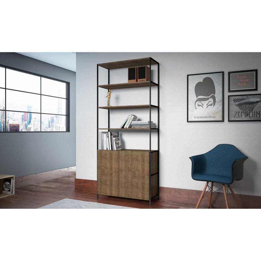 Estante para Livros Multiuso Industrial 2 Portas Steel Quadra Artesano Vermont/Preto