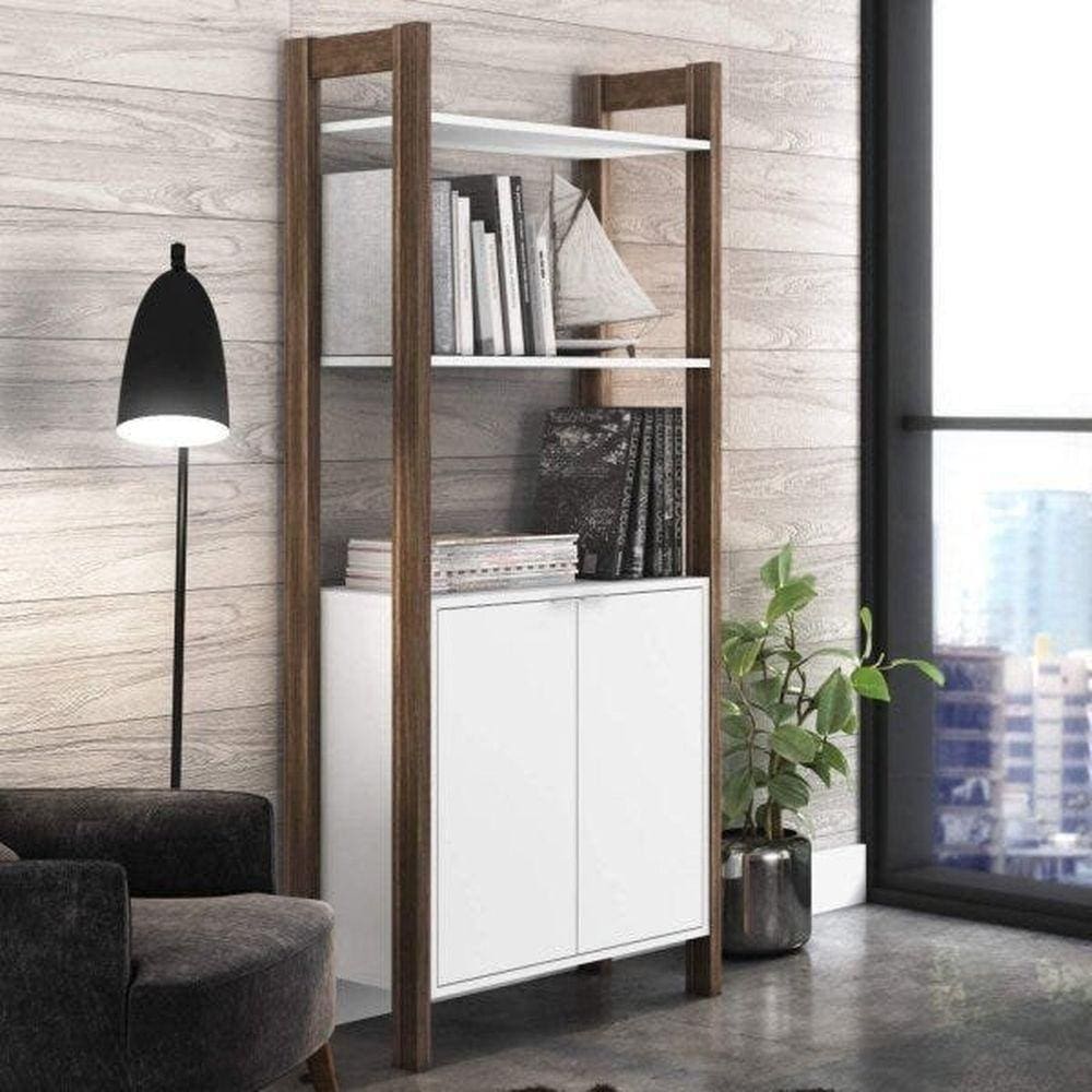 Estante para Livros Alta 2 Portas AZ Tecno Mobili Branco/Preto Onix