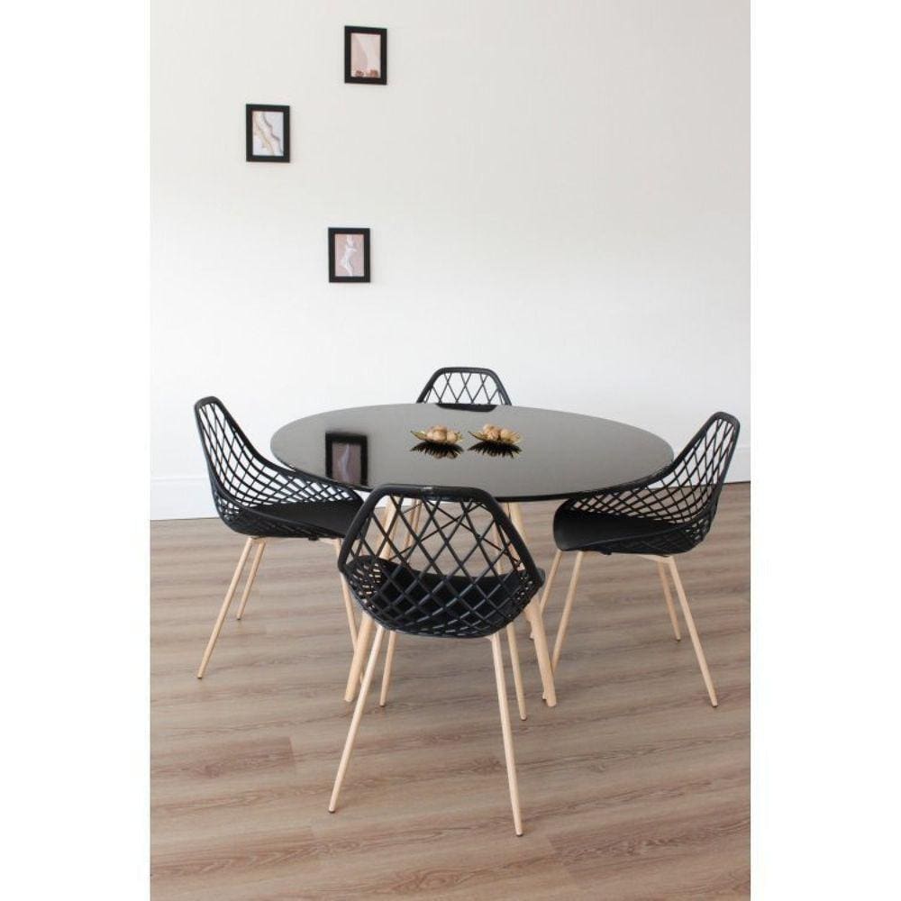 Conjunto Sala de Jantar Mesa Eiffel Redonda 120cm Tampo MDF com 4 Cadeiras Cloe Base Aço Rivatti Preto