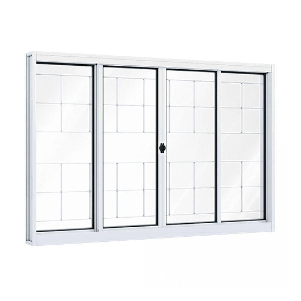 Janela de Aço de Correr 120x150cm 4 Folhas com Grade e Vidro Liso Riobras Branco