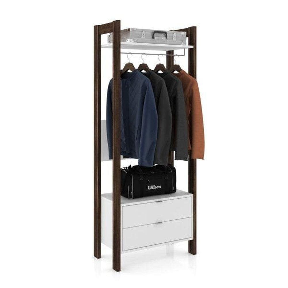 Módulo para Closet Alto 1 Prateleira 2 Gavetas 1 Cabide Az1011 Tecno Mobili Branco/Preto Onix