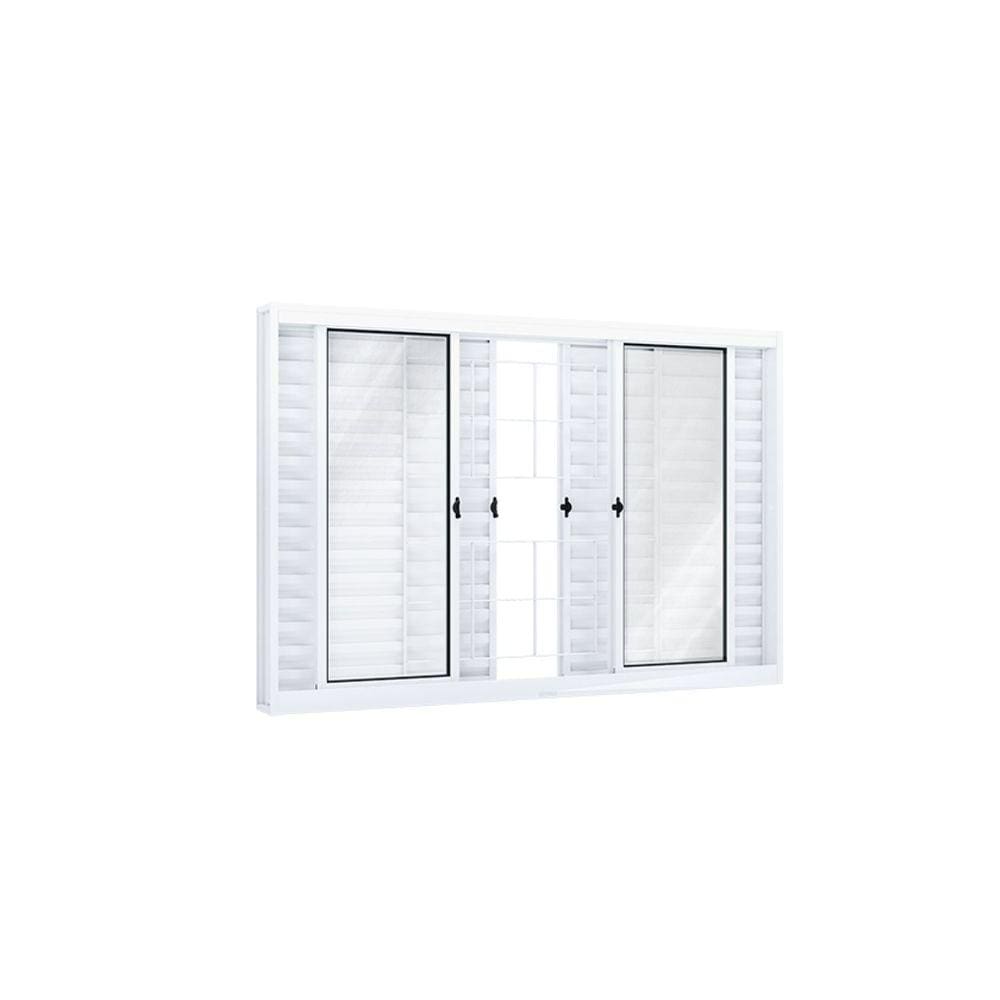 Janela de Aço Veneziana 100x200cm 6 Folhas com Grade Quadrada e Vidro Riobras Branco