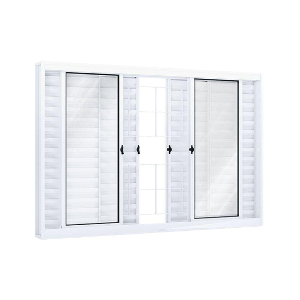 Janela de Aço Veneziana 120x150cm 6 Folhas com Grade Quadrada e Vidro Riobras Branco