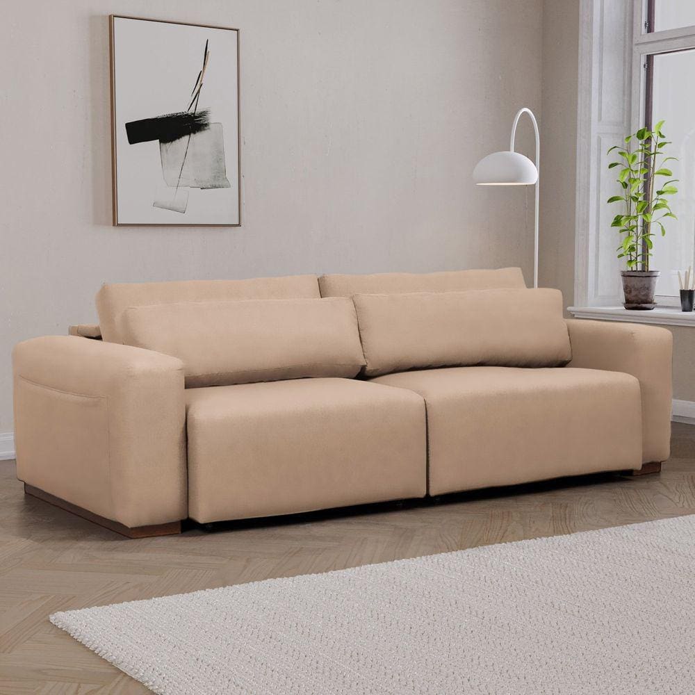 Sofá Essence Retrátil 4 Lugares 240cm Tecido Pet Friendly CabeCasa MadeiraMadeira Bege