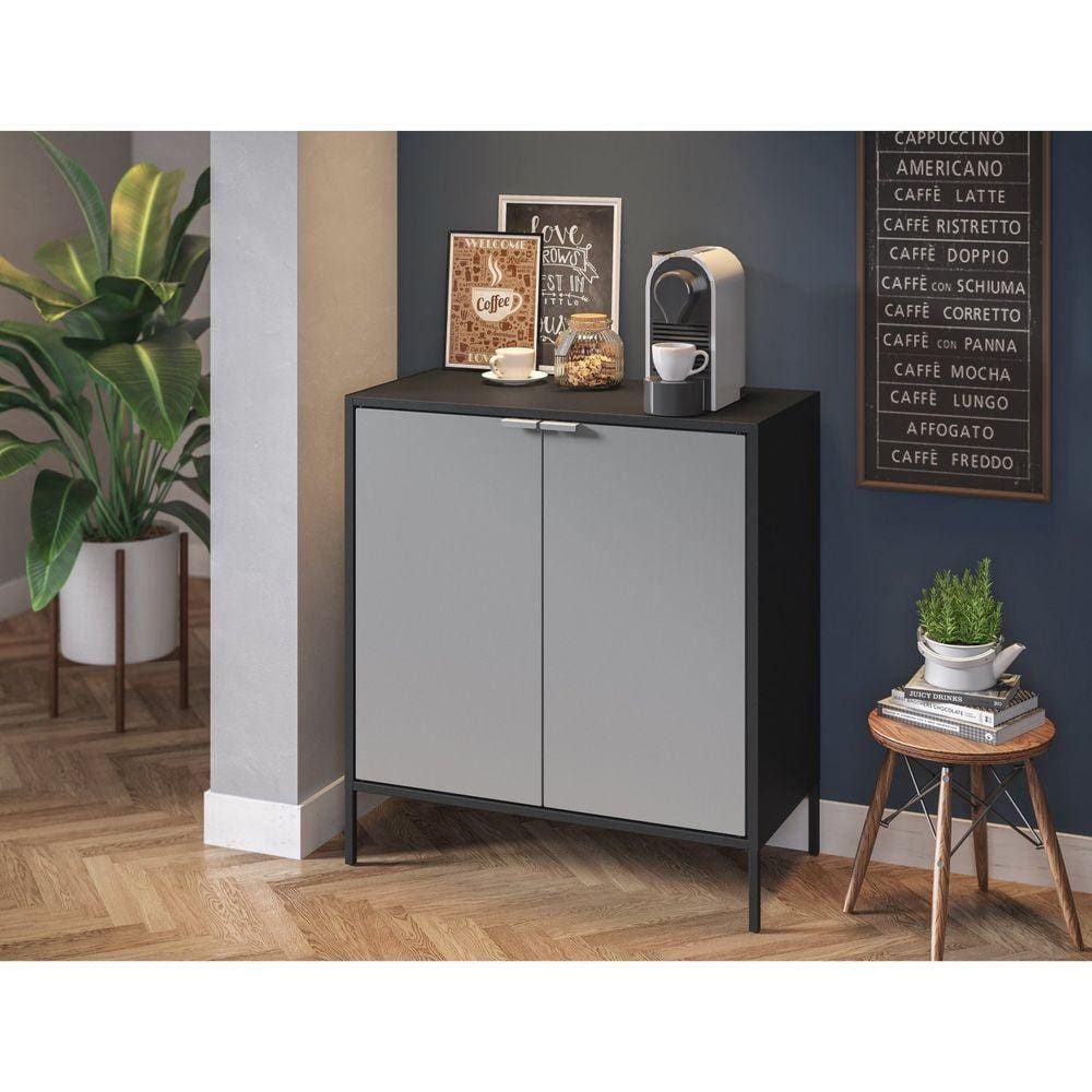 Balcão Multiuso 2 Portas 70cm Smart Itatiaia Preto Matte/Cinza Texturizado