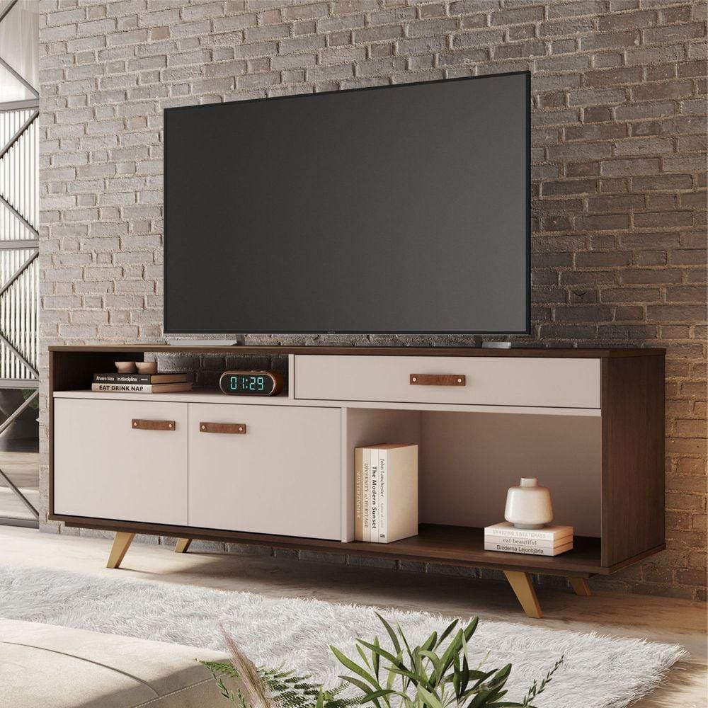 Rack para TV até 65 Polegadas 2 Portas 1 Gaveta Impar JCM Móveis Café/Off White