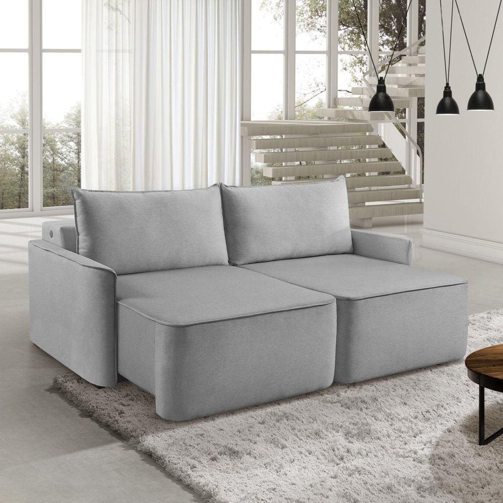 Sofá Retrátil 160cm com Porta USB 2 Lugares Moon 2323 Estofart Cinza