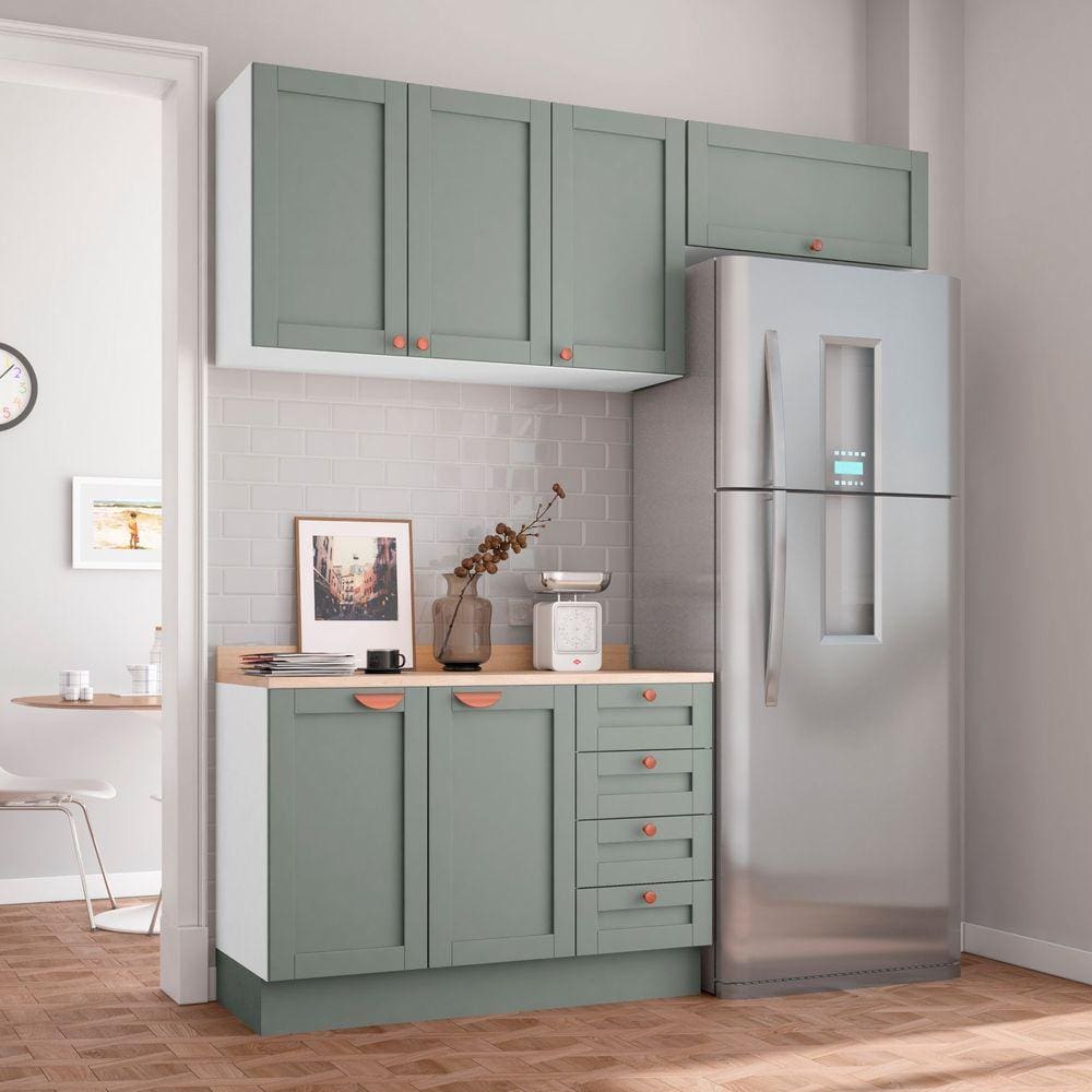 Cozinha Modulada 3 Peças com Tampo 2 Aéreos 1 Balcão Arizona CabeCasa MadeiraMadeira Branco/Menta