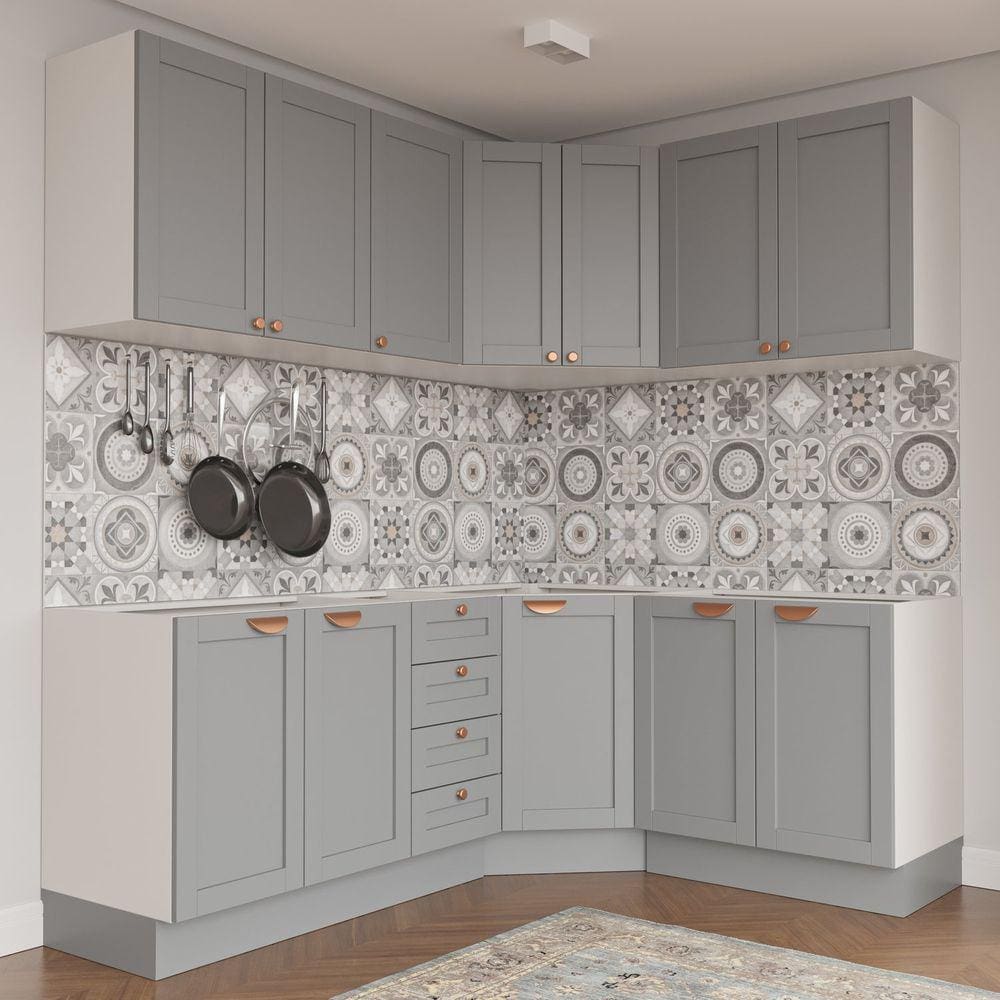 Cozinha Modulada 6 Peças sem Tampo 3 Aéreos e 3 Balcões Arizona CabeCasa MadeiraMadeira Branco/Cinza Claro