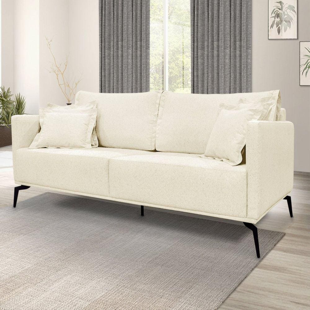 Sofá 3 Lugares 200cm Linho Lion Spezzia Decor Pérola