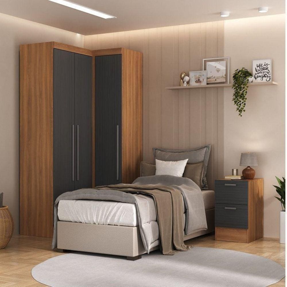 Guarda-Roupa Modulado Viena 3 Portas 4 Gavetas 3 Peças Espresso Móveis Nogal/Grafite
