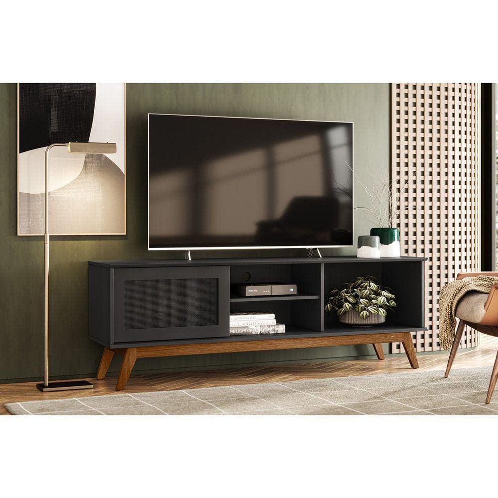Rack Retrô para TV até 60 Polegadas 1 Porta Panama Olivar Móveis Preto