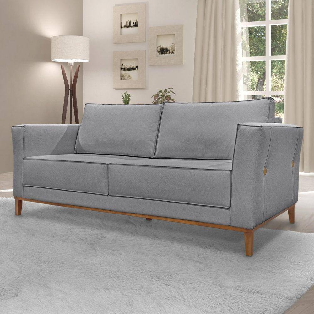 Sofá 3 Lugares 230cm Linho Brest Spezzia Decor Cinza