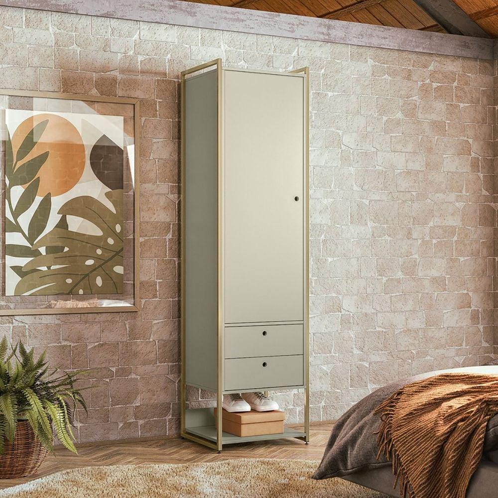 Guarda Roupa Closet Industrial 1 Porta 2 Gavetas Olivar Off White