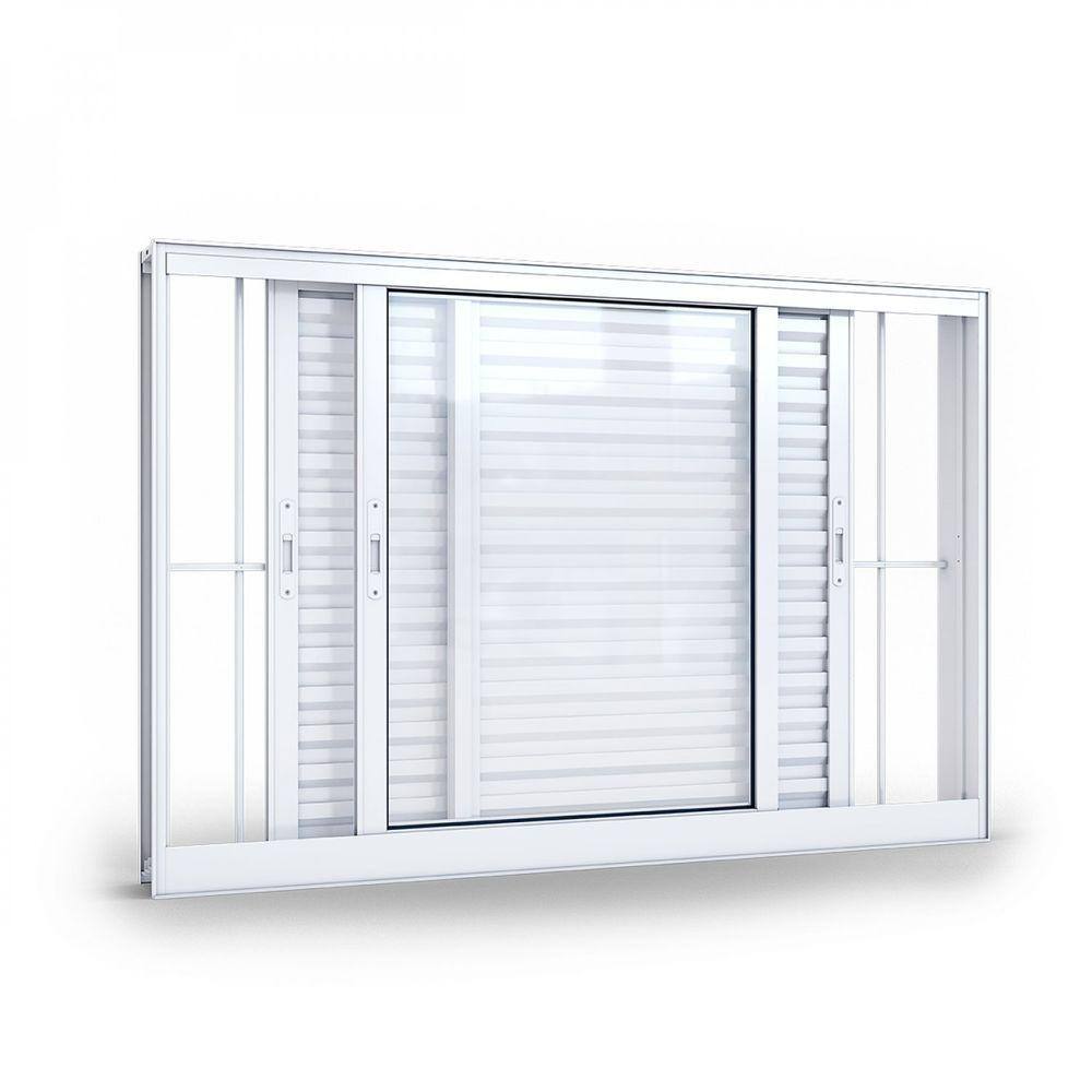 Janela de Alumínio Veneziana 100x150cm 3 Folhas com Grade Lucasa Alumínios Branco